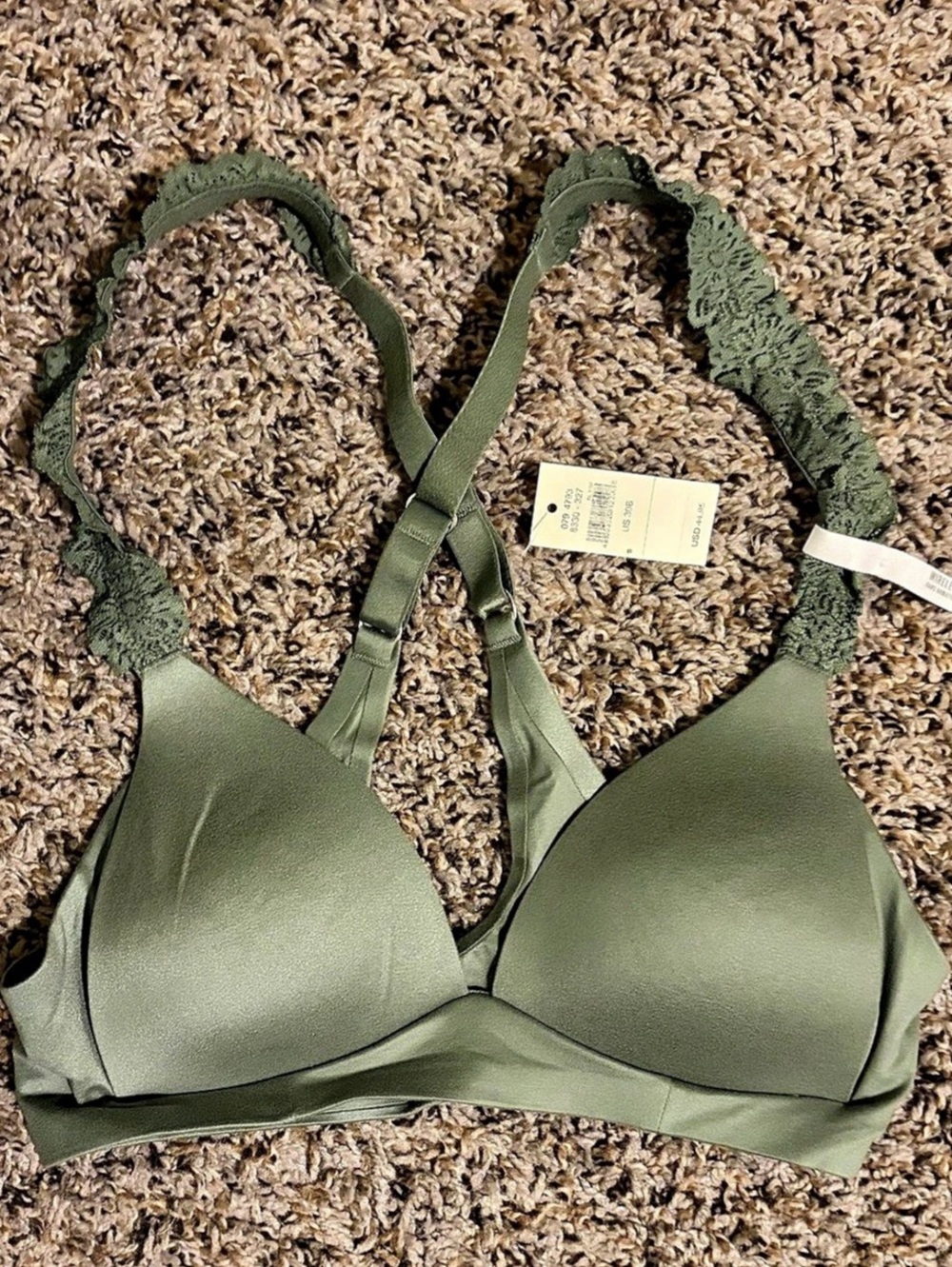 Aerie Sunnie Bloom Lace Strap Wireless Lightly Lined Bra Sage Green